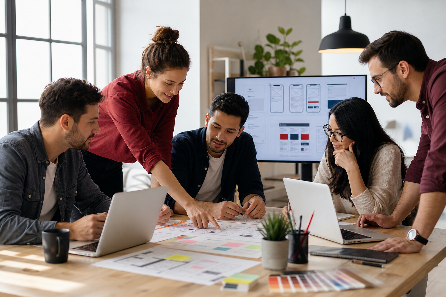 Equipo creativo colaborando en un proyecto web