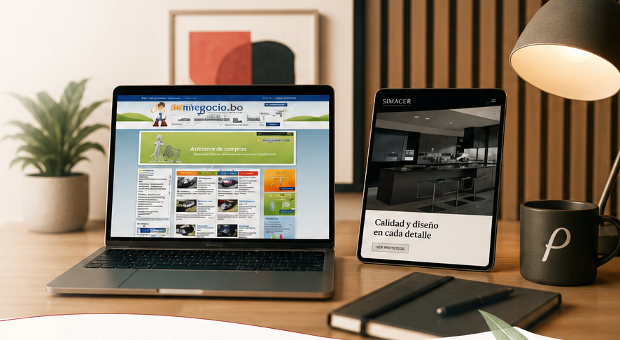 Escena de escritorio con proyectos web de Pixal Systems